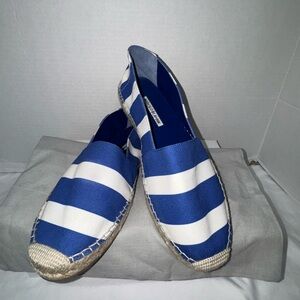 Manolo Blahnik Striped Blue & White Espadrille Flats